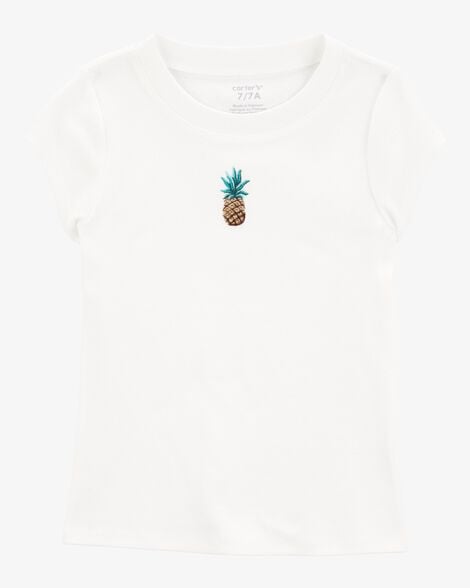 Product image 2 of Kid 2-Piece Pineapple Graphic Tee & Linen Look-Alike Flowy Pull-On Shorts Set - White/Blue