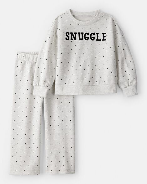 toddler girl snuggle french terry pullover & pant set - grey