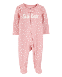 Little Sister 2-Way Zip Cotton Sleep & Play Pajamas - Pink