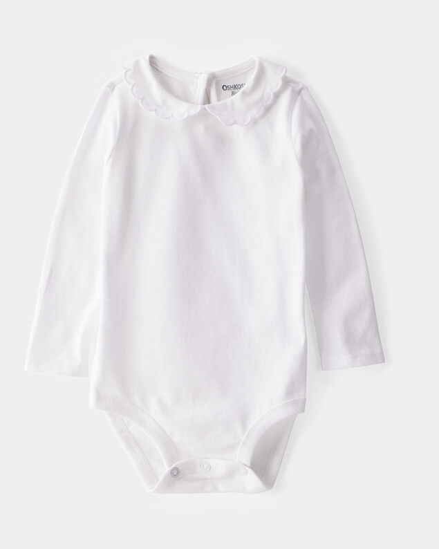 Product image 1 of Baby Scalloped Collar Long-Sleeve Bodysuit - White