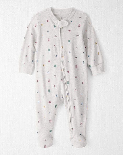 Baby Girl Organic Cotton Sleep & Play Pajamas in Nature Icon Print