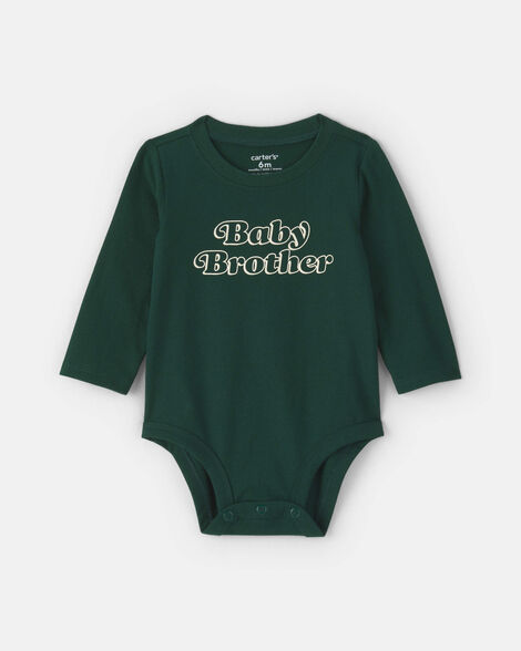 baby boy 'baby brother' long-sleeve graphic bodysuit - green