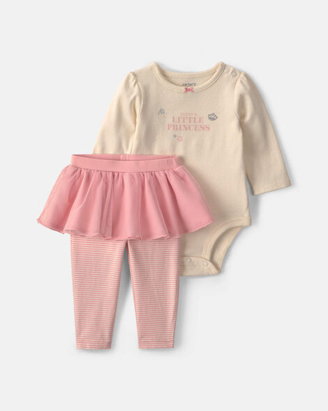 baby girl 2-piece 'daddy's little princess' long-sleeve bodysuit & tulle pant set - pink/cream