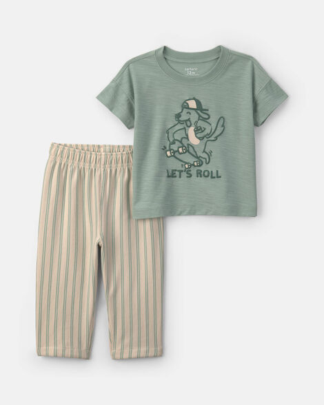 baby boy 2-piece skateboard short-sleeve top & pant set - green/cream