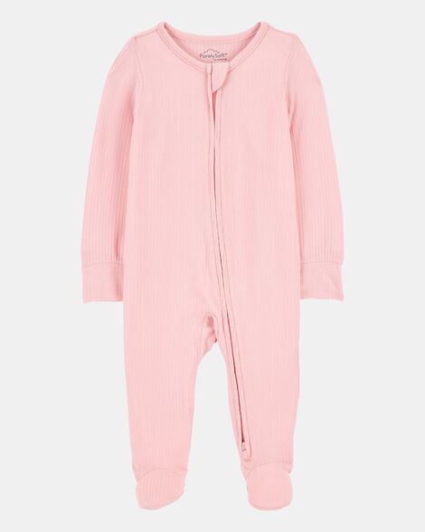 baby girl solid 2-way zip purelysoft sleep & play pajamas - pink