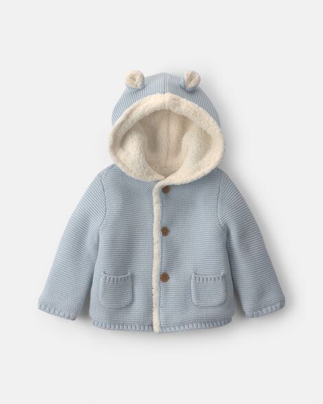 baby boy bear sweater knit hooded jacket - blue