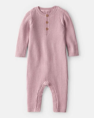 Baby Girl Cotton Long-Sleeve Jumpsuit - White