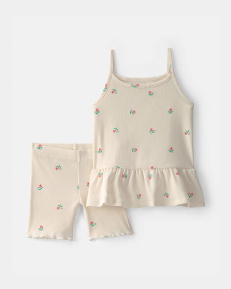 toddler girl 2-piece floral top & short set - cream