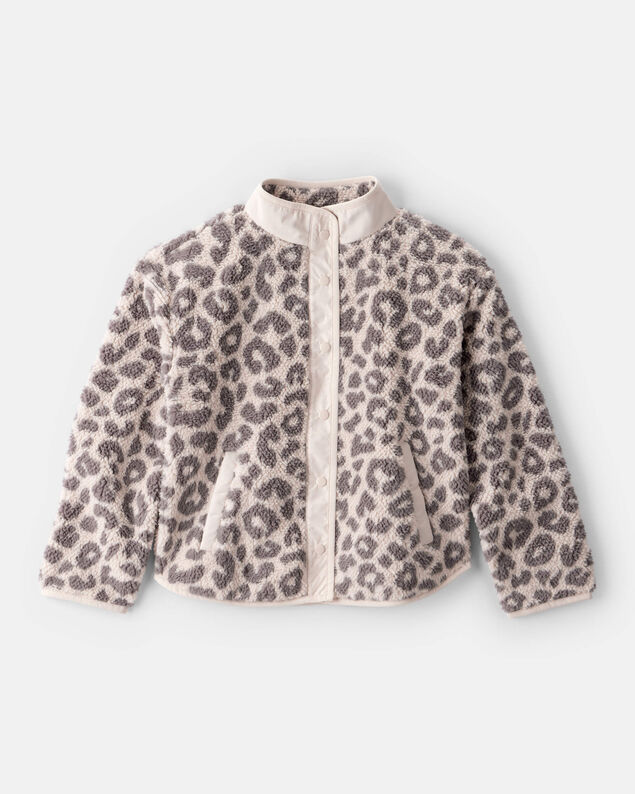 Product image 1 of Girls Leopard Print Long-Sleeve Sherpa Jacket - Brown