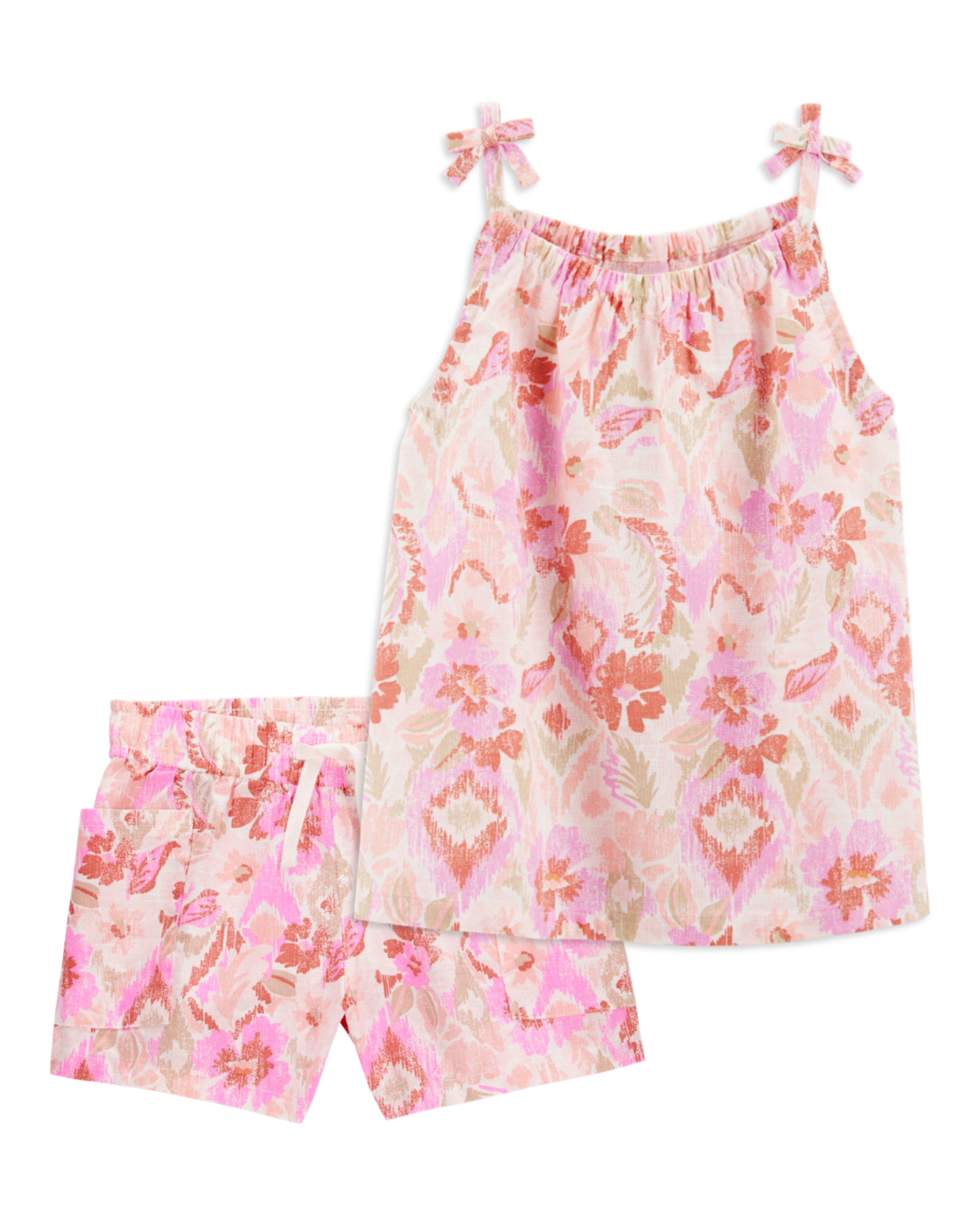 Baby 2-Piece Floral Print Tank & Drawstring Shorts Set - Pink