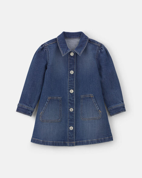 Toddler Girl Long-Sleeve Denim Dress - Dark Wash