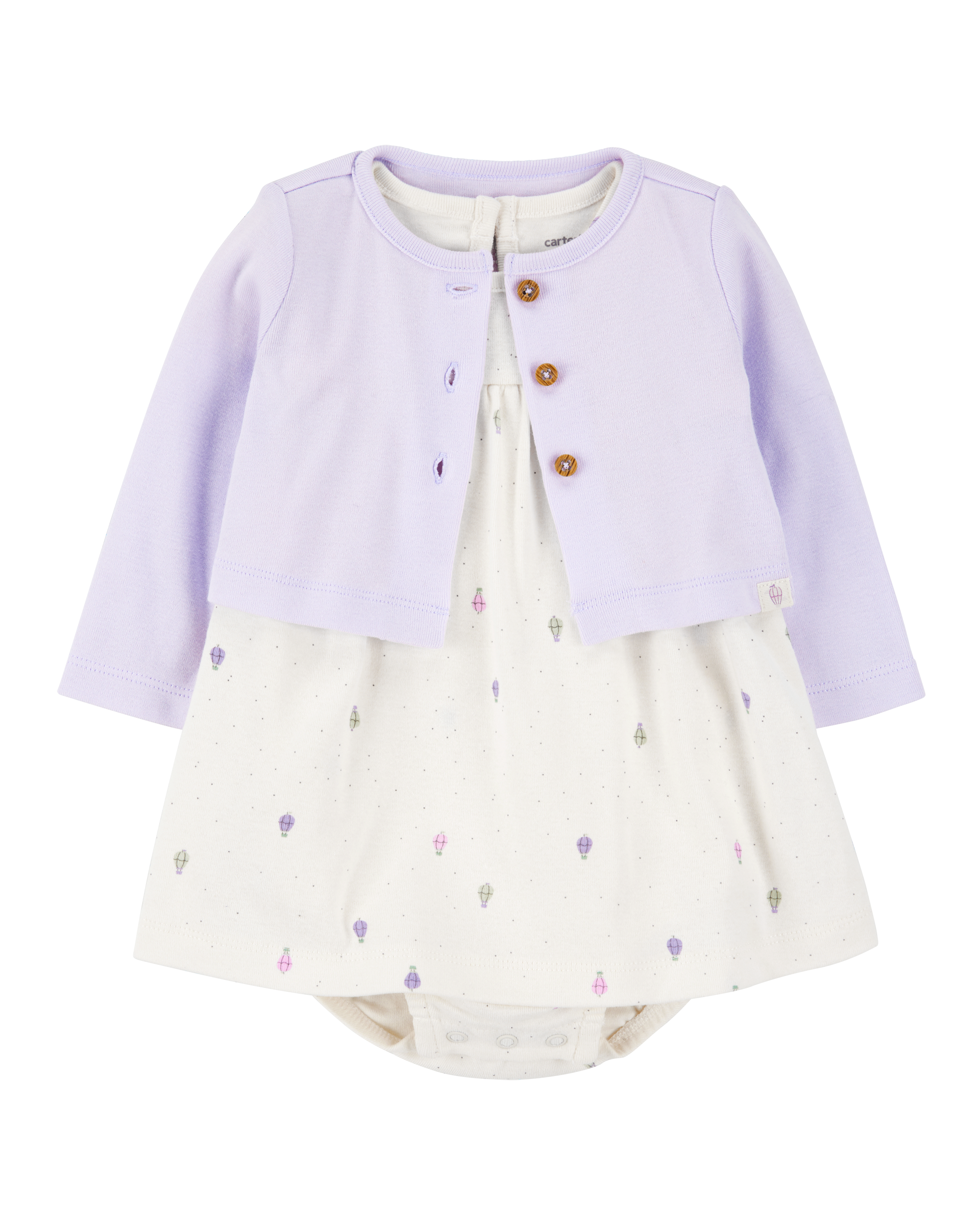 Baby 2-Piece Bodysuit Dress & Cardigan Set - Purple/White