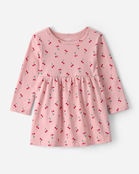 baby girl cherry long-sleeve knit dress - pink