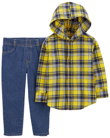 Product image 1 of Toddler 2-Piece Plaid Button-Front Shirt & Twill Denim Pants