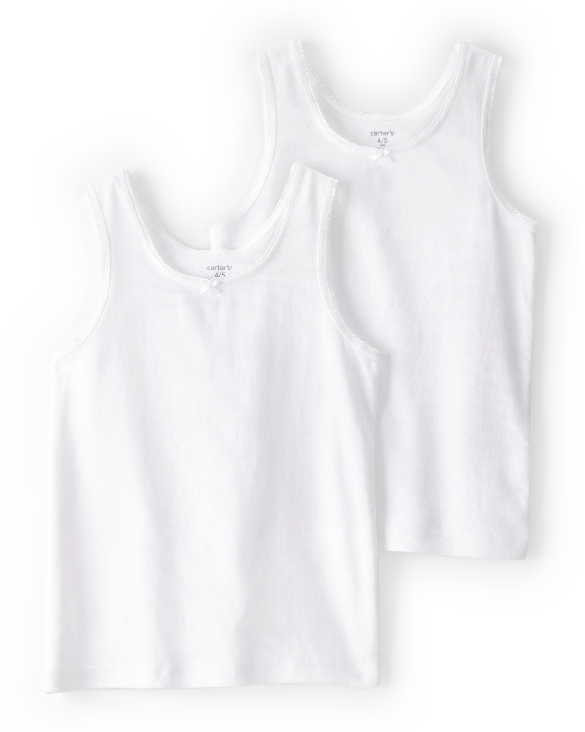 Girls 2-Pack Bow Accent Cotton Cami Tanks - White