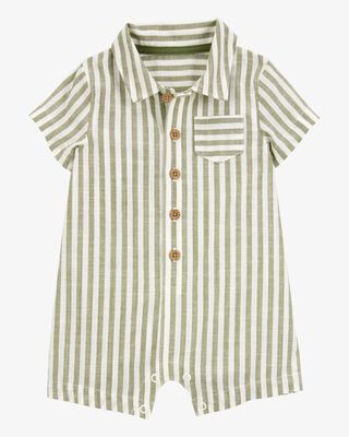 Product image 1 of Baby Striped Short-Sleeve Romper- Green