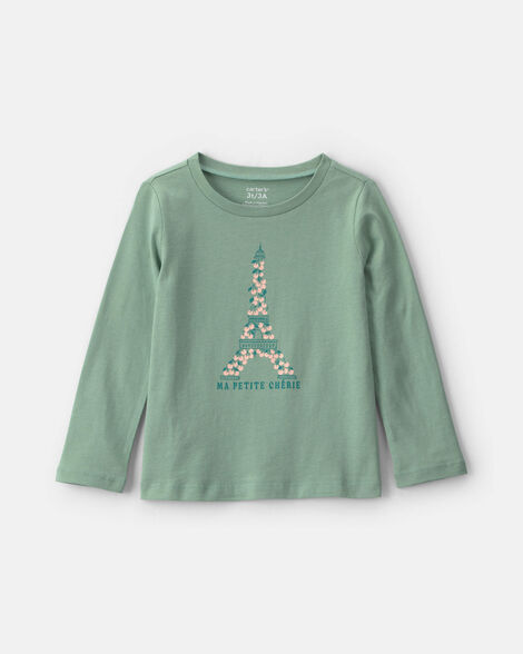 toddler girl 'ma petite chérie' eiffel tower long-sleeve graphic tee - green