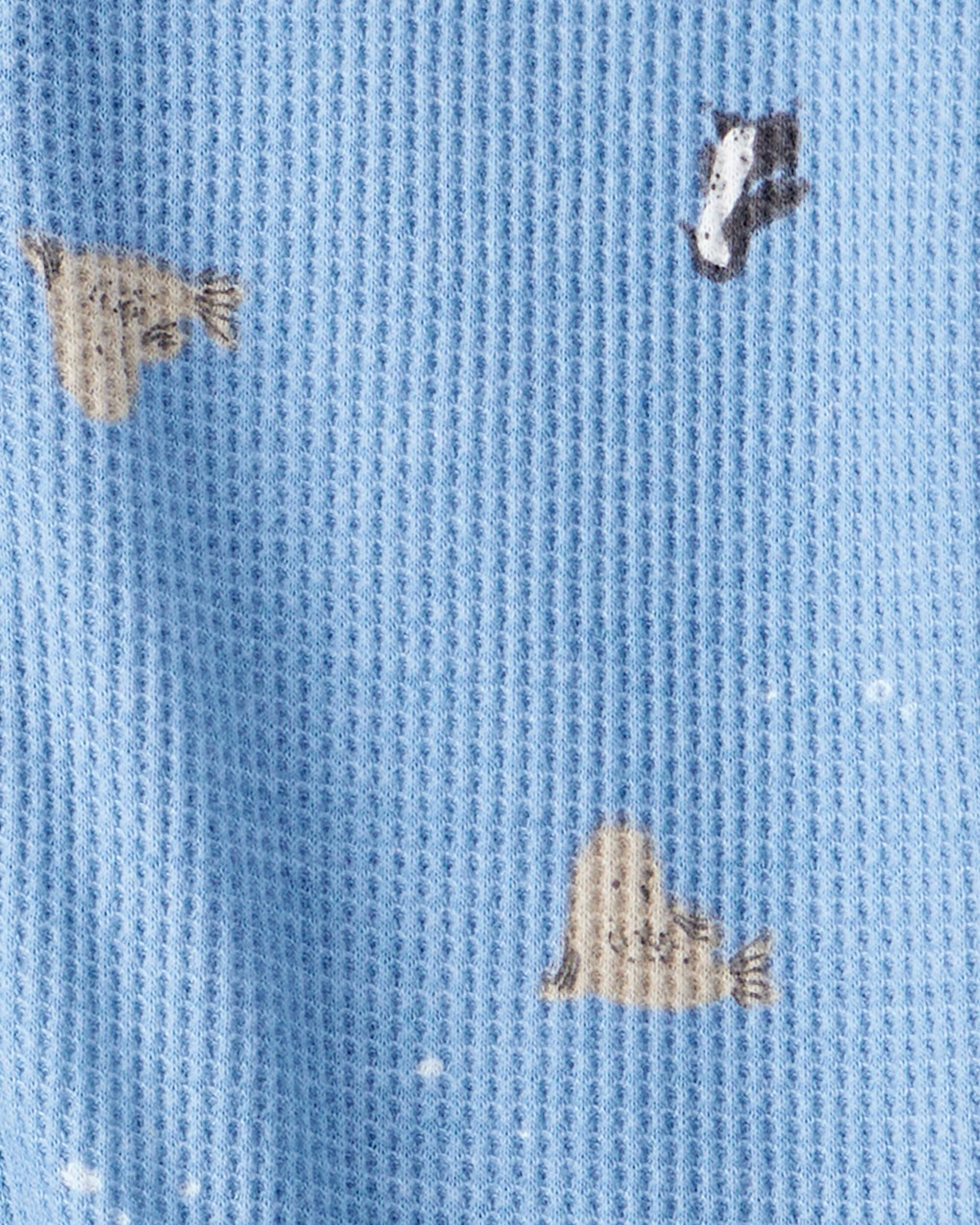 Toddler Boy Arctic Animal Print Cotton Long-Sleeve Snug Fit 1-Piece Pajamas - Blue