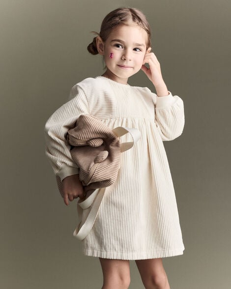 Toddler Girl Long-Sleeve Corduroy Dress - Cream