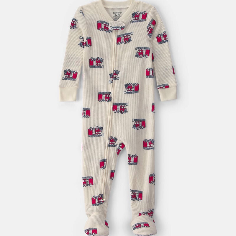 Baby Boy 1-Piece Firetrucks Thermal Snug Fit Footed Pajama - Cream