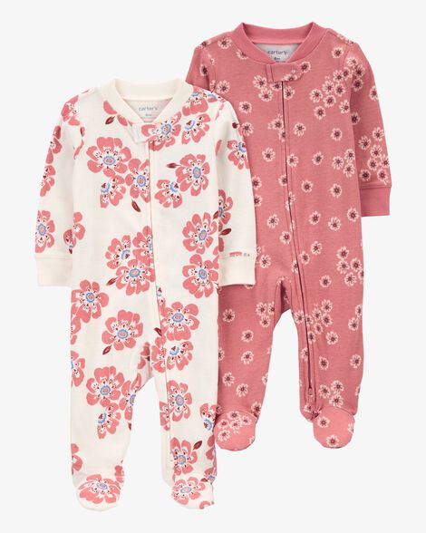  Product image 1 of Baby 2-Pack Floral 2-Way Zip Cotton Sleep & Play Pajamas