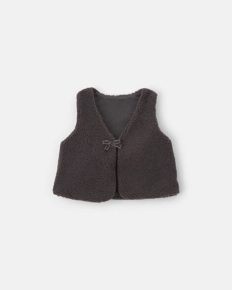 toddler girl bow teddy fleece vest - black