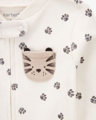 Product image 2 of Baby Boy Tiger Print 2-Way Zip Cotton Sleep & Play Pajamas - Ivory