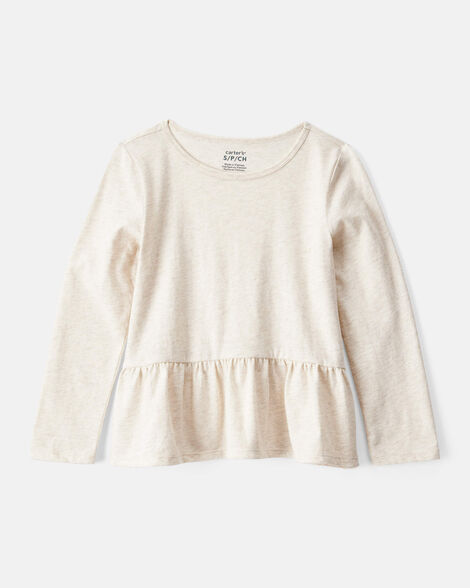 girls long-sleeve peplum top - oatmeal