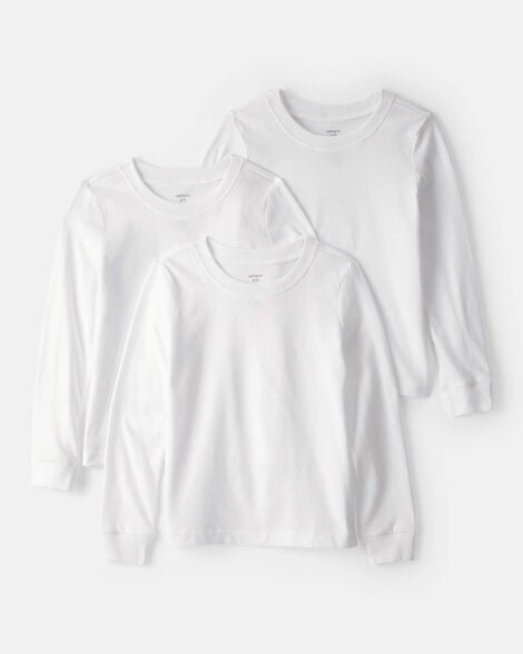 Boys 3-Pack Long-Sleeve Undershirts - White