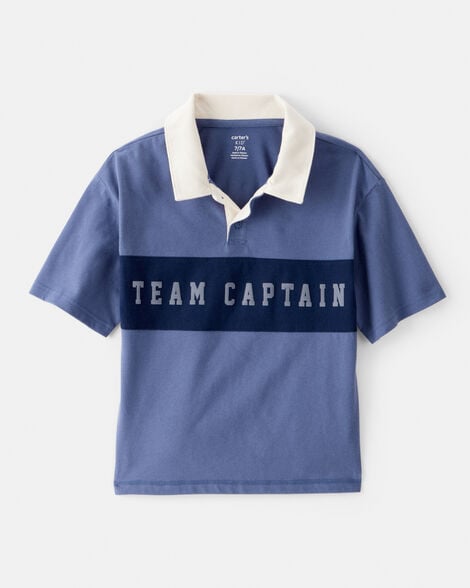 boys team captain cotton short-sleeve uniform polo shirt - blue