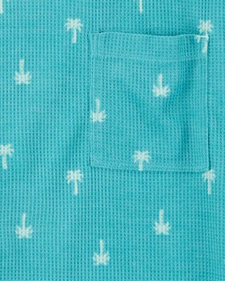 Product image 2 of Kid Palm Tree Print Loose Fit Waffle Knit 2-Piece Pajamas - Turquoise