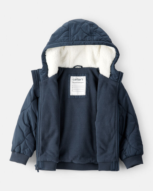 Product image 2 of Toddler Boy Long-Sleeve Midweight Quilted Bomber Jacket - Navy