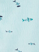 Blue - Baby 2-Piece Fish Button-Front Shirt & Short Set, Selected