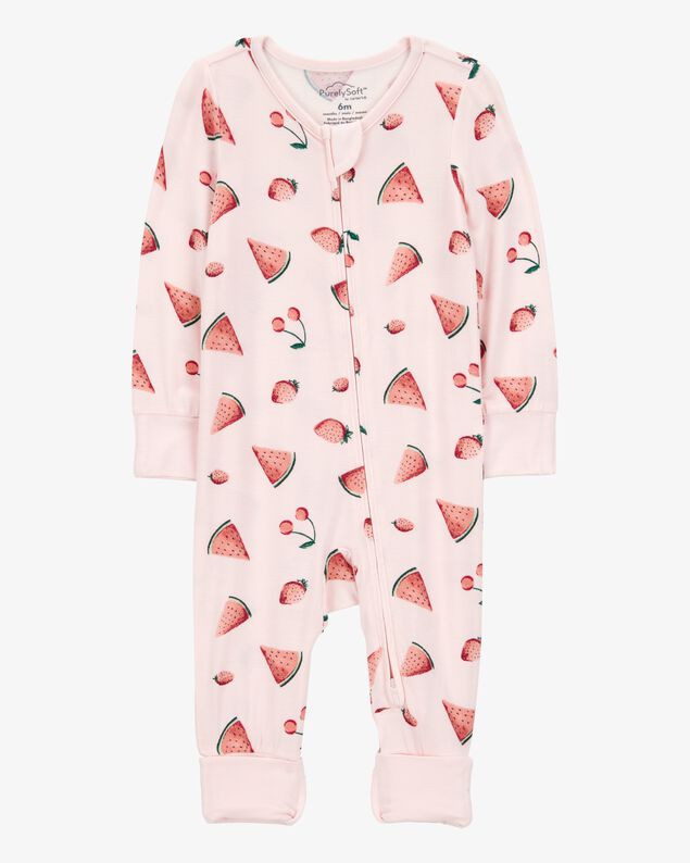 Product image 1 of Baby Girl Fruit Print 2-Way Zip PurelySoft Convertible Foot Sleep & Play Pajamas - Pink