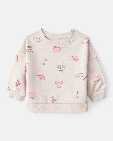 Product image 1 of Baby Girl French Terry Long-Sleeve Pullover Sweatshirt - Ivory