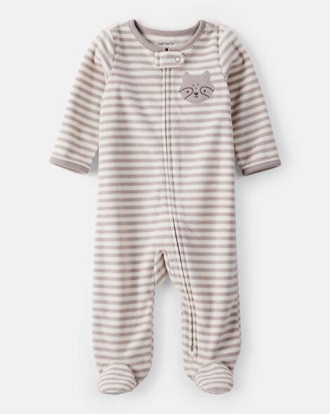 baby boy fox striped loose fit long-sleeve sleep & play pajamas - brown