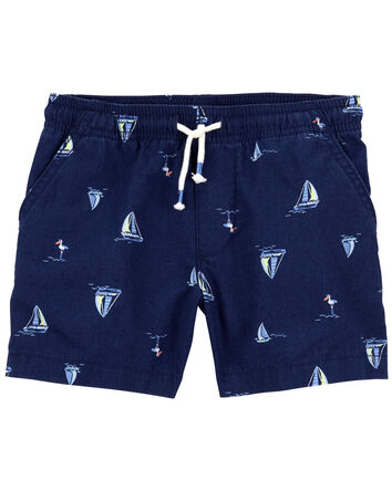 Toddler Sailboat Pull-On Linen Shorts
