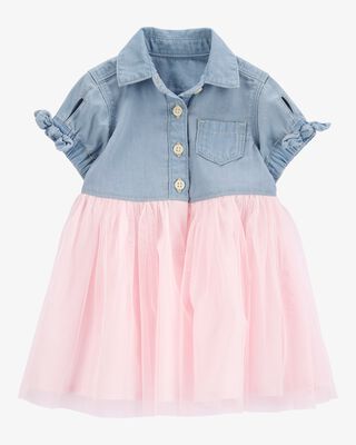 Product image 1 of Baby Denim Shirt Dress With Tulle Skirt