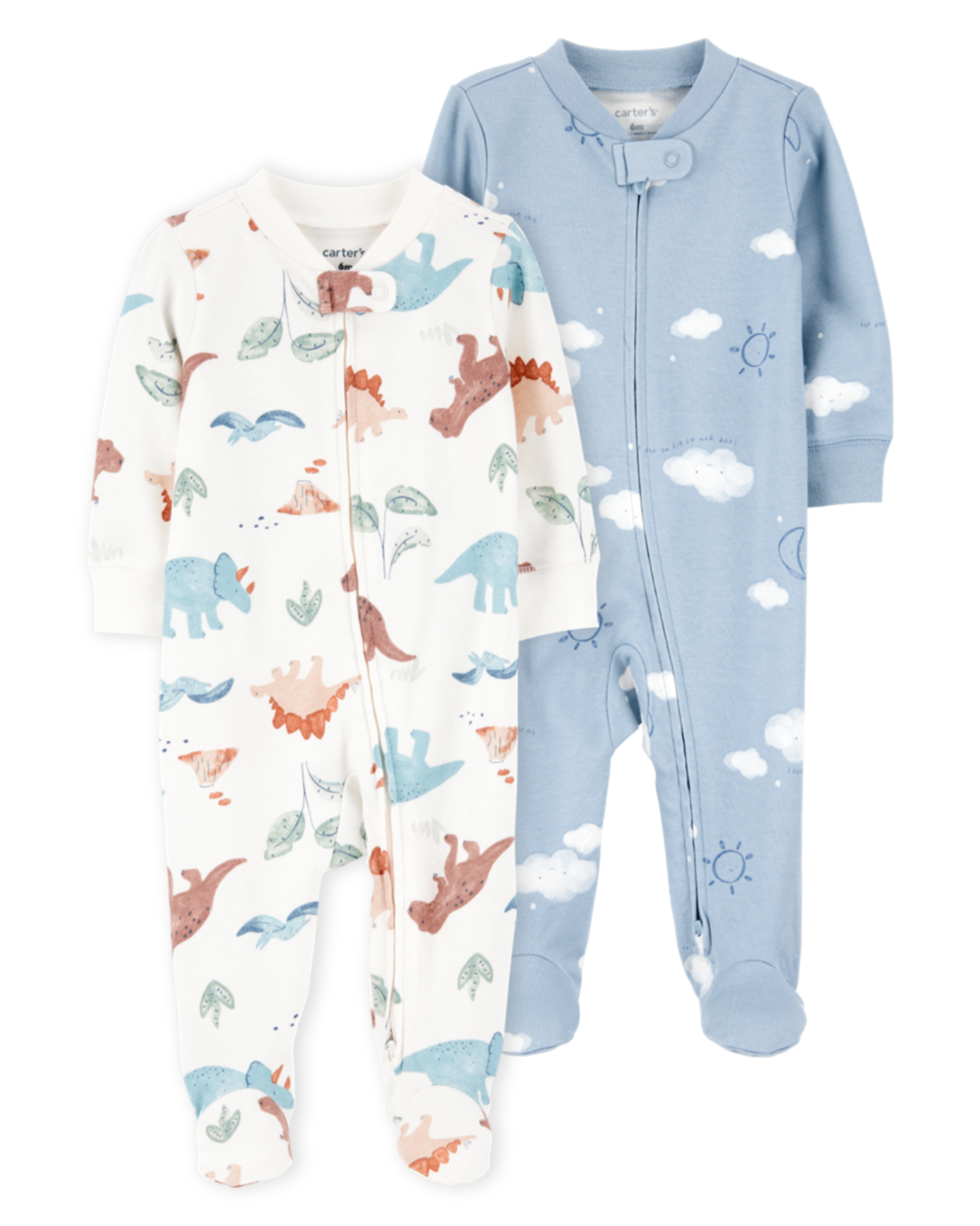 Baby 2-Pack  Cotton 2-Way Zip Sleep & Play Pajamas - Blue/Ivory
