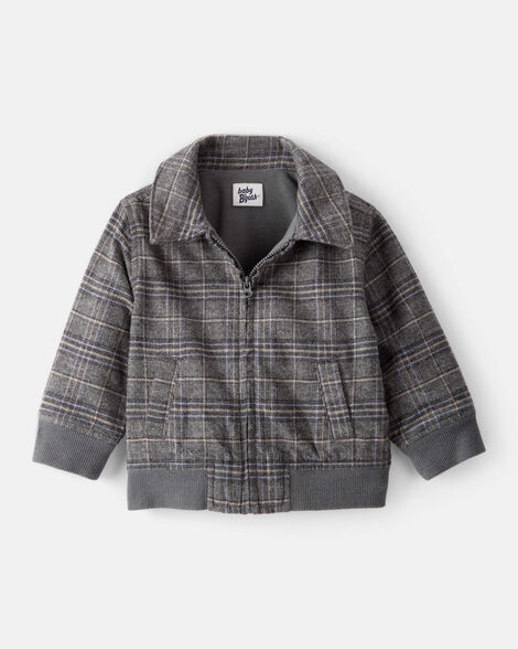 Baby Boy Plaid Long-Sleeve Zip-Up Fashion Jacket - Grey