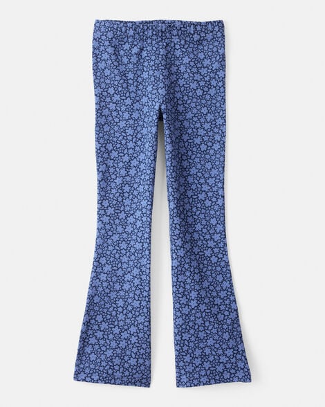 girls cotton floral stretch flare leggings - purple