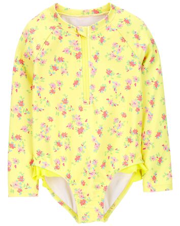 Toddler Floral Print 1-Piece Rashguard Swimsuit
