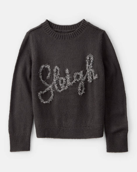 girls christmas sleigh long-sleeve sweater - grey