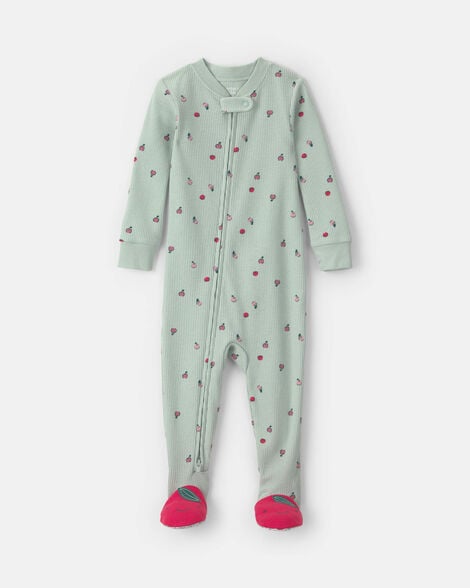 toddler girl 1-piece apple thermal snug fit footed pajama - green