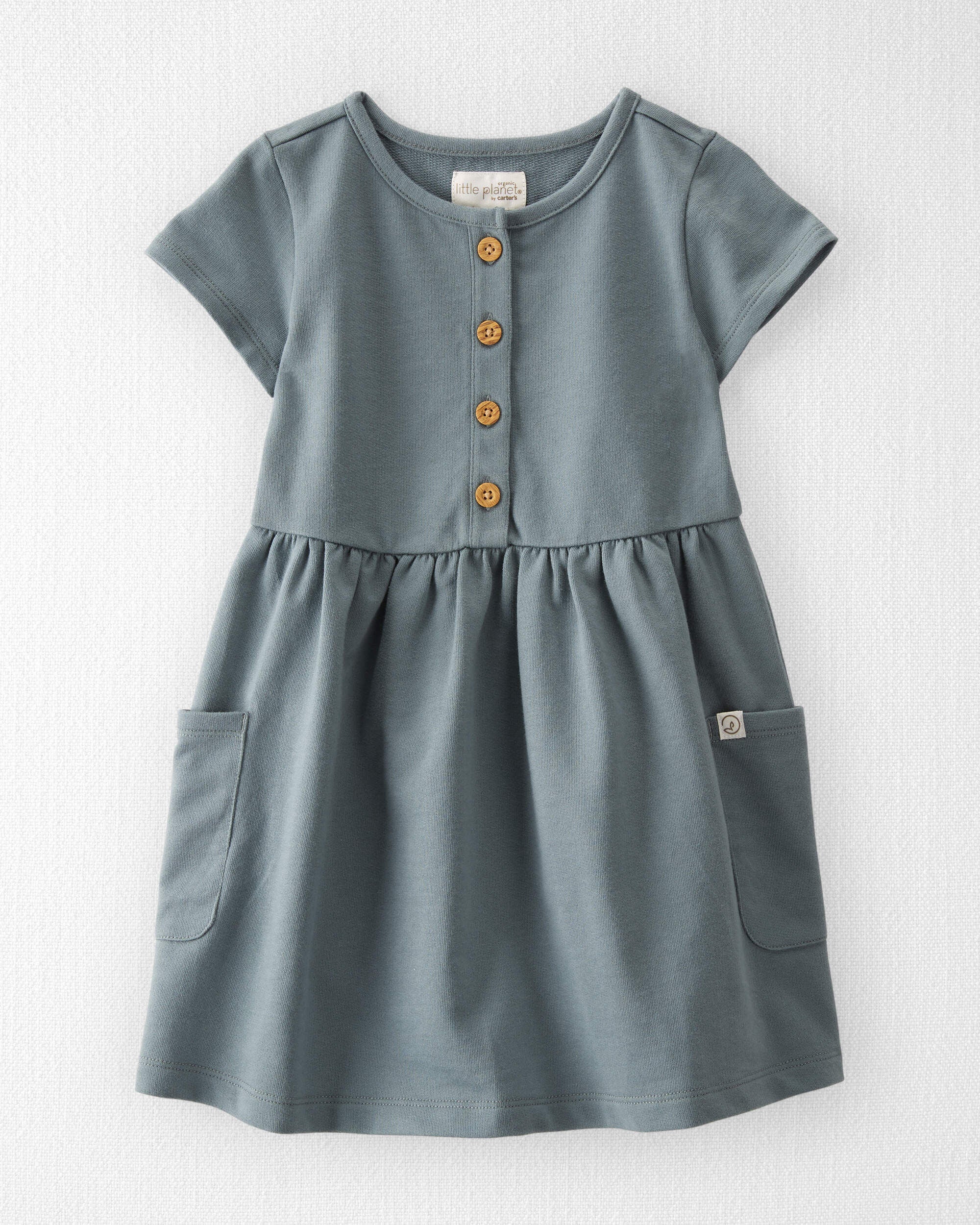 Toddler Organic Cotton Pocket Dress in Aqua Slate Little Planet Carter s