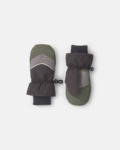 toddler boy color block ski mittens - grey/green