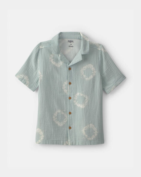 Boys Tie-Dye Short-Sleeve Button-Down Gauze Shirt - Green