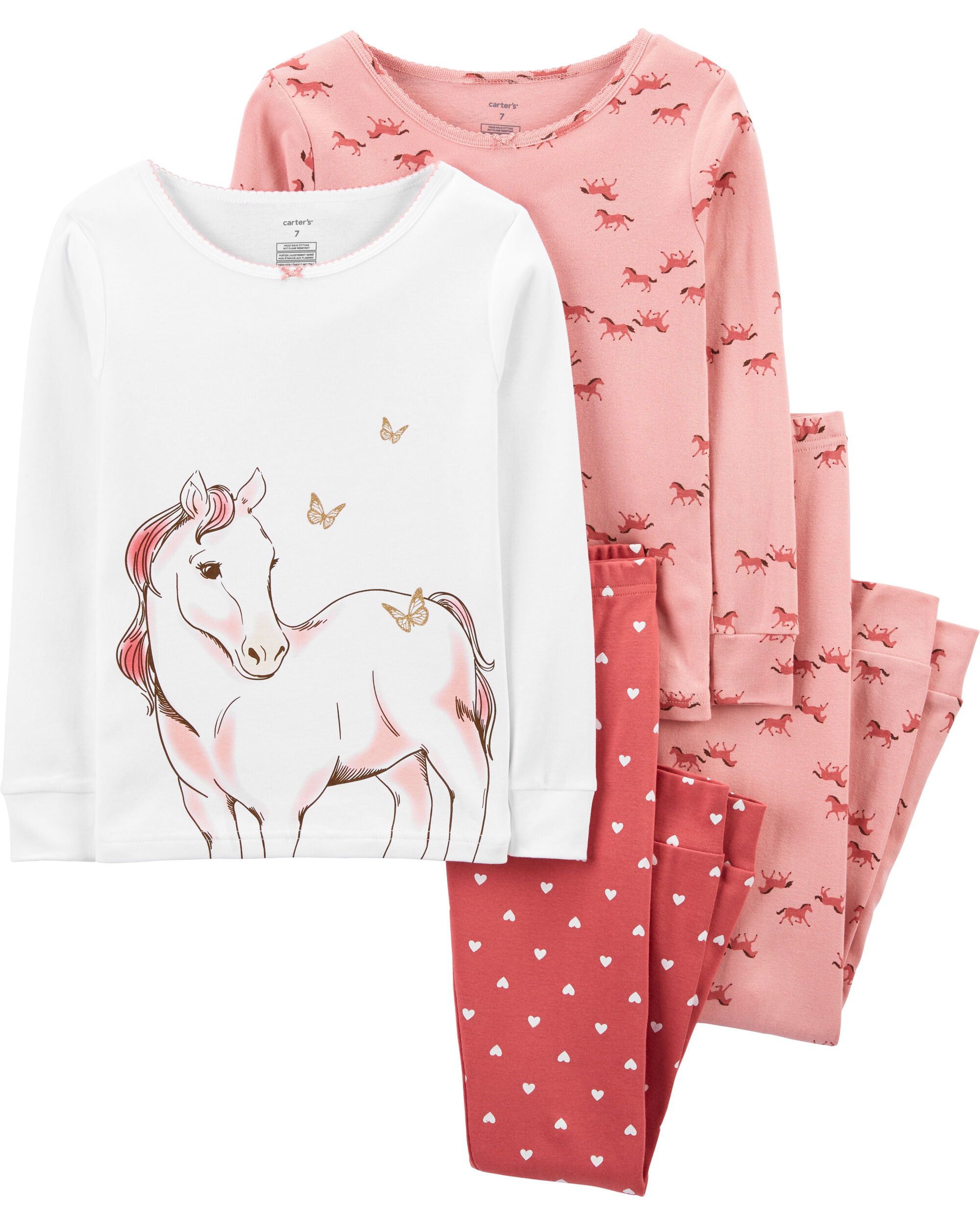 Little Girls Pajamas Baby Children Horse Pyjamas 100% Cotton Pink Toddler Sleepwear