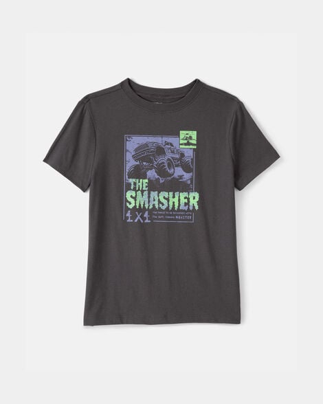 boys monster truck graphic tee - grey
