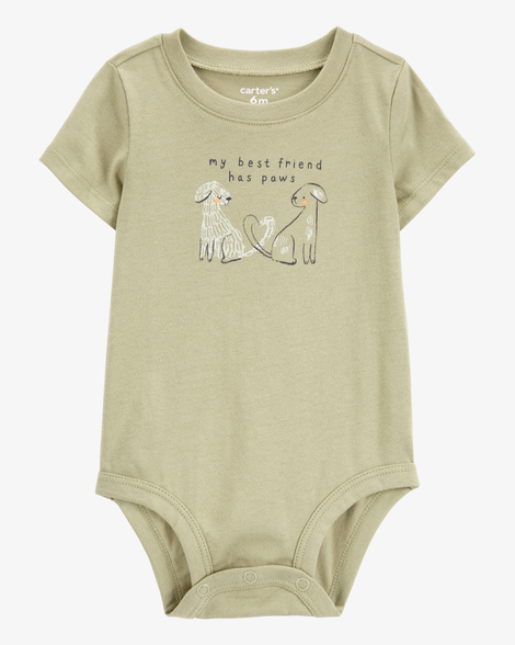 baby dog best friend short-sleeve bodysuit - olive